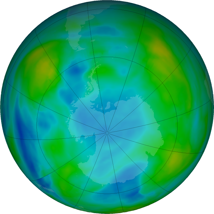 Antarctic ozone map for 06 July 2021